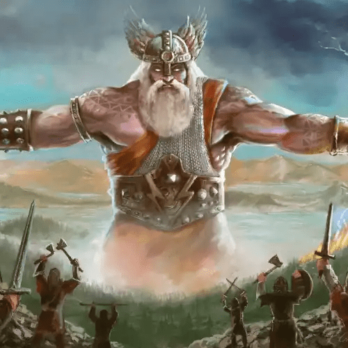 Perun, the Slavic Thunder God wielding his lightning axe