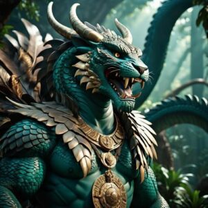 The Olmec Dragon in traditional Olmec attire