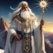 Inca God Viracocha as a wise old man overlooking the civilization