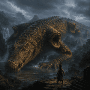 The menacing crocodile Cipactli among Mesoamerican ruins