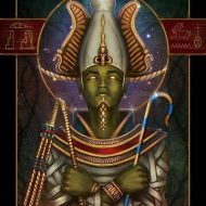 Illustration of Osiris, the Underworld God, with traditional symbols