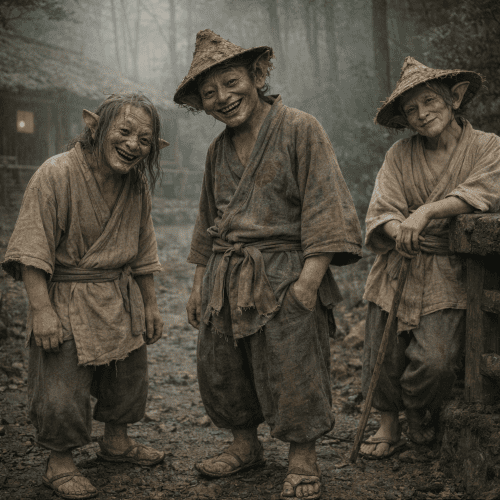 The Korean trickster goblins Dokkaebi in a Korean forest