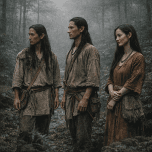 Cherokee spirit Nunnehi walking in a forest