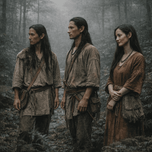 Cherokee spirit Nunnehi walking in a forest