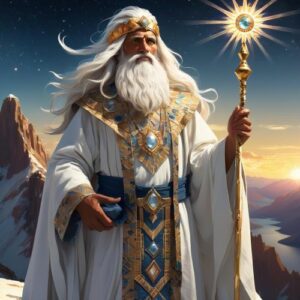 Inca God Viracocha as a wise old man overlooking the civilization