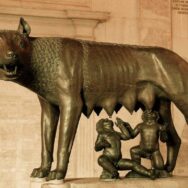 Statue of Romulus and Remus nursing from a wolf
