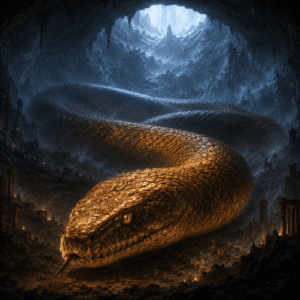 Image of Falak, the colossal serpent of Islamic mythology symbolizing chaos and cosmic depth