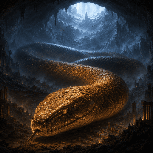 Image of Falak, the colossal serpent of Islamic mythology symbolizing chaos and cosmic depth