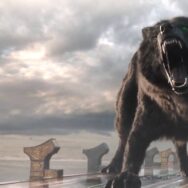 Fenrir, the giant wolf with jaws wide ope