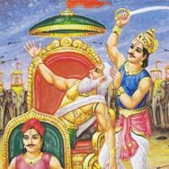 Depiction of Dronacharya in the death scene from the Mahabharata