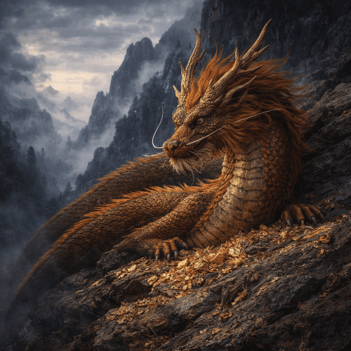 Image of Fuzanglong, Chinese dragon deity associated with hidden treasures and the underworld.