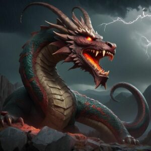Image of Illuyanka, the serpentine dragon from Hittite mythology symbolizing chaos and cosmic struggle.