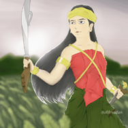 Puteri Walinong Sari holding her sword