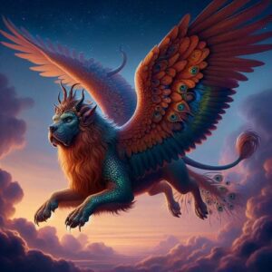 Image of Simurgh, the legendary Persian mythical bird of wisdom and rebirth.