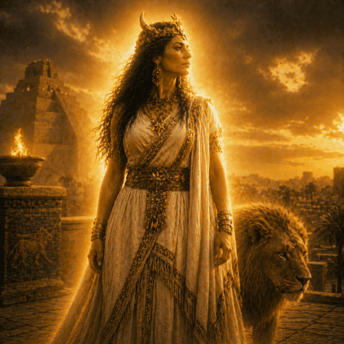 Image of the Mesopotamian goddess Ishtar, symbolizing love, war, and fertility.