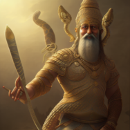 A majestic painting of Seshnag, with a golden crown on his head