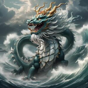 Image of the legendary dragon Long Wan, symbolizing power, protection, and the flow of rivers