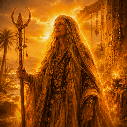 Image of the Arabian goddess of fate and destiny, Manat, symbolizing time and divine judgment
