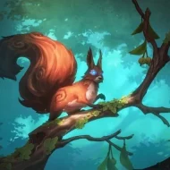 An illustration of Ratatoskr running up and down the world tree, Yggdrasil