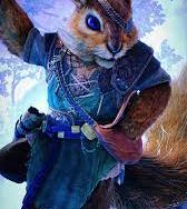 Ratatoskr, the messenger squirrel of Norse mythology, with a cheeky grin