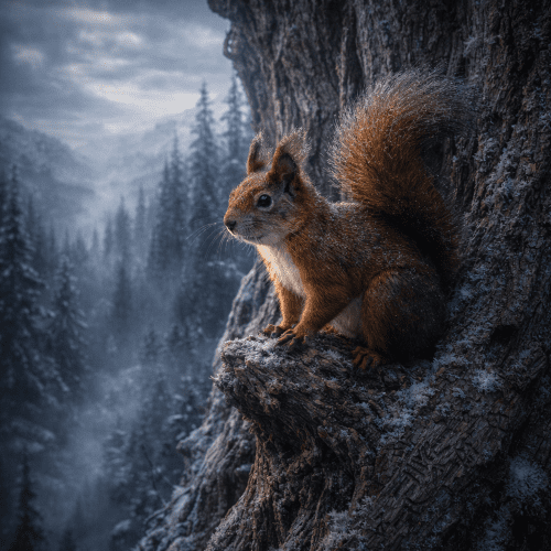 Image of Ratatoskr, the swift mythic squirrel of Norse mythology carrying messages between Yggdrasil’s roots and branches.