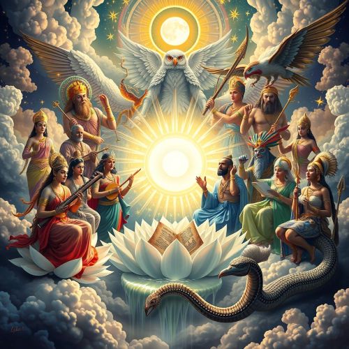 An image showing a gathering of gods of wisdom