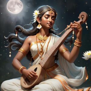 Image of the Hindu goddess of knowledge, music, and wisdom, Saraswati