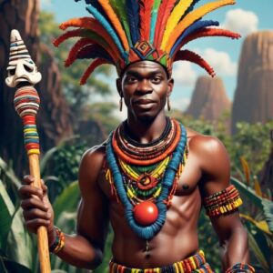 Uhlakanyana depicted in dynamic art as a clever trickster spirit embodying mischief, cunning, and folklore lessons.