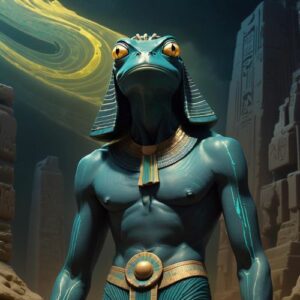 Image of Kek, the ancient Egyptian deity of darkness and chaos, symbolizing primordial forces.