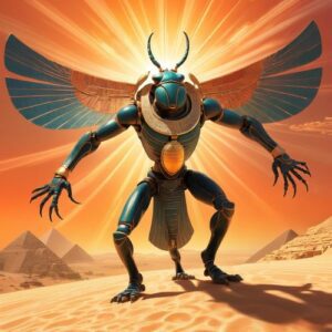 Image of the Egyptian scarab-headed god Khepri, symbolizing creation, rebirth, and the rising sun.