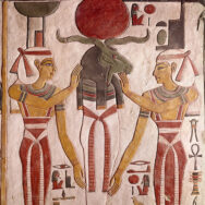 Ancient Egyptian tomb relief of the ram-headed god Khnum, guardian of the source of the Nile.