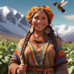 Image of the Inca goddess Axomama standing in a South American farm