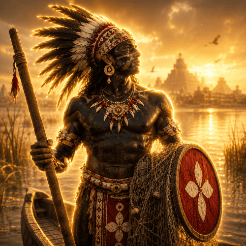 Image of Opochtli, Aztec god of fishing and hunting.