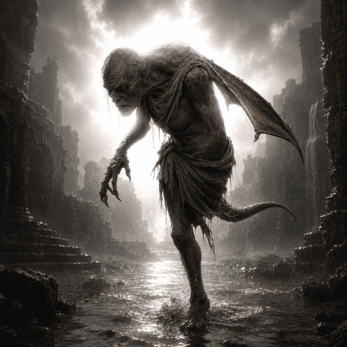 Image of the half-human, half-beast mythical creature Nasnas known for its eerie agility and trickster nature.