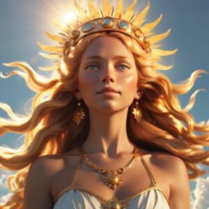 Image of the radiant sun goddess Saule, bringer of light, warmth, and life.