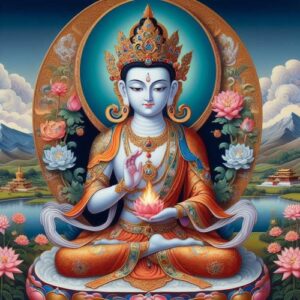 Image of Manjushri, Bodhisattva of wisdom in Buddhist tradition.