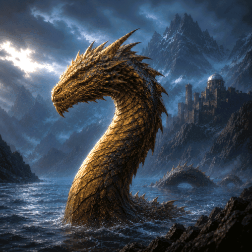 Al Tinnin : The Ancient Arabian Dragon of the Sea Image of Al-Tinnin, the mythical water dragon from Middle Eastern folklore.