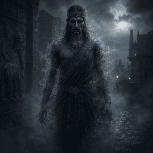 Image of Rabisu, ancient Mesopotamian lurking demon associated with ambush and danger.