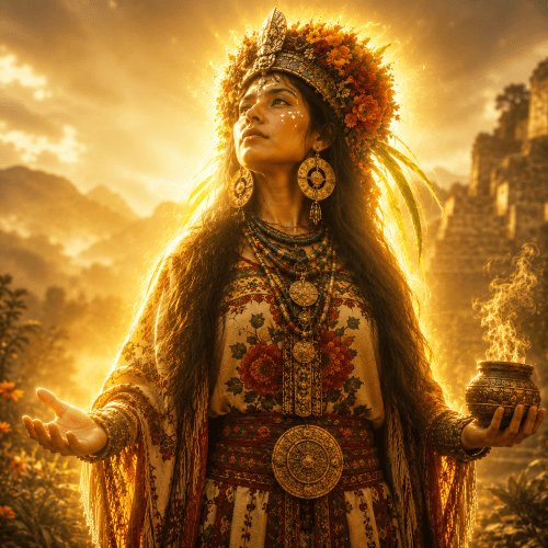 Image of the Aztec mother goddess Tonantzin, symbolizing fertility, earth, and protection.
