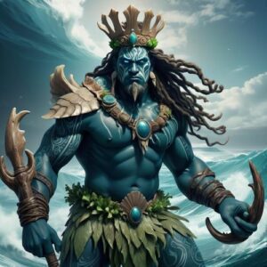 Image of Tangaroa, the Polynesian god of the sea and fish, symbolizing ocean power and abundance.