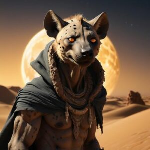 Image of Bultungin, the legendary were-hyena warrior from African folklore, depicted in dark mythological art style.