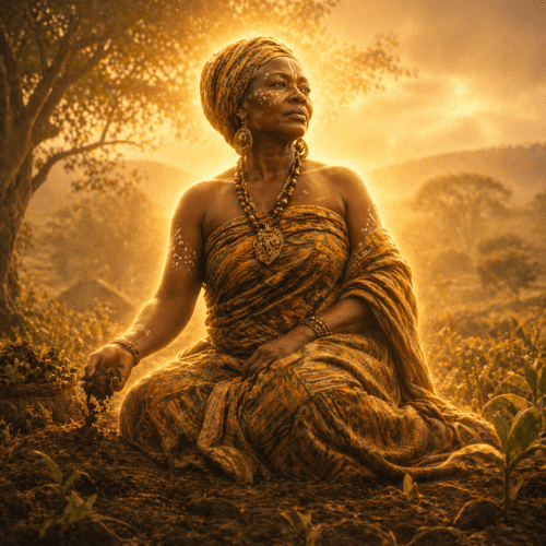 Akan and Ashanti Goddess Asase Yaa with earth symbolism