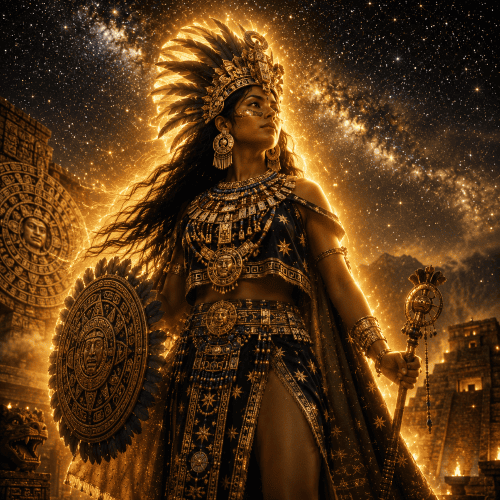 Image of Citlalicue, the starry-skirted Aztec goddess of creation and the night sky.