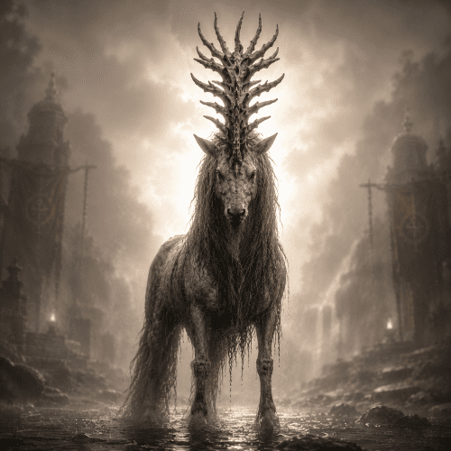 Image of the mythical Shadhavar, a horned creature known for its enchanting and melodious sound.