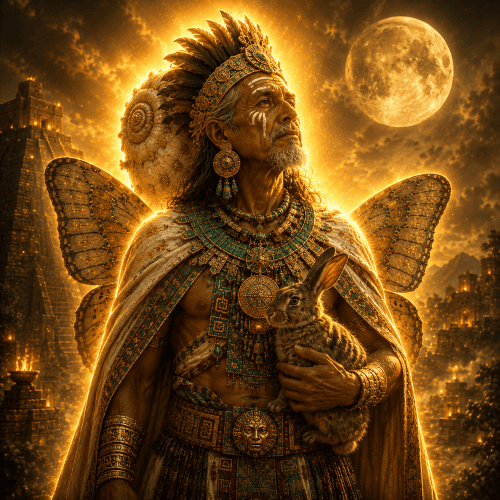 Image of the lunar god Tecciztecatl from Aztec mythology, symbolizing the moon, fertility, and cycles of night.