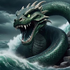 Image of the Norse serpent Jormungandr coiled in the ocean