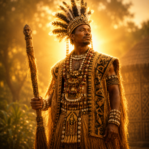 Nyambe, the Supreme Creator of Kuba mythology in a forest clearing