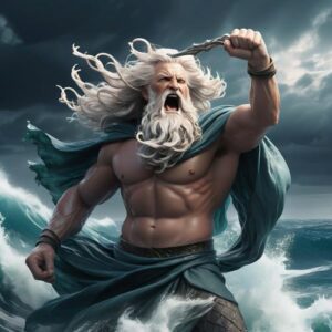 Image of Neptune, Roman god of the sea, holding his trident.