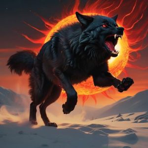 Image of Skoll, the giant wolf from Norse mythology who chases the sun.