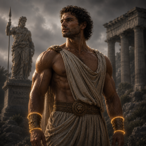 Kratos : The Greek Personification of Strength Image of Kratos, the Spartan warrior and protagonist of the God of War series.